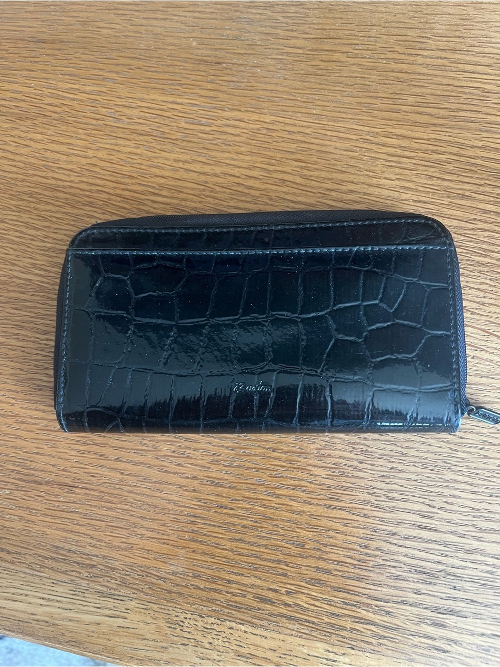 Buxton Black Croc-Embossed Zip Wallet